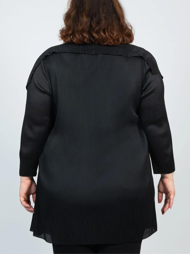 Patricia Mini Accordion Pleats Waterfall Cardigan, Black / Black, alternate image number null