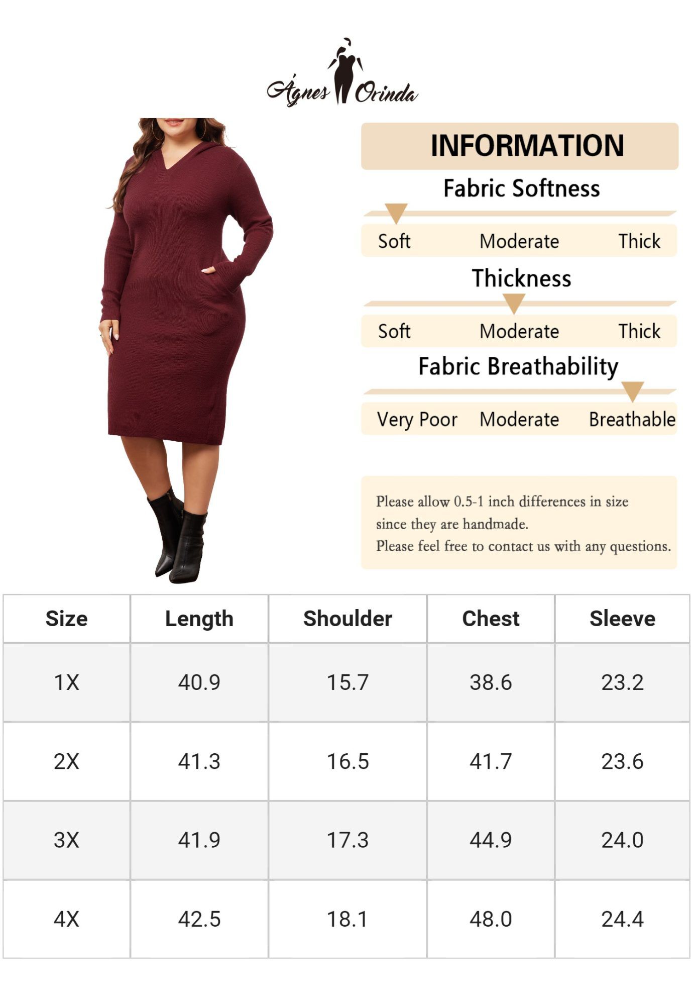 Long Sleeve Knit Pullover Hooded with Pocket Sweater Dress, Burgundy / Burgundy, alternate image number 4