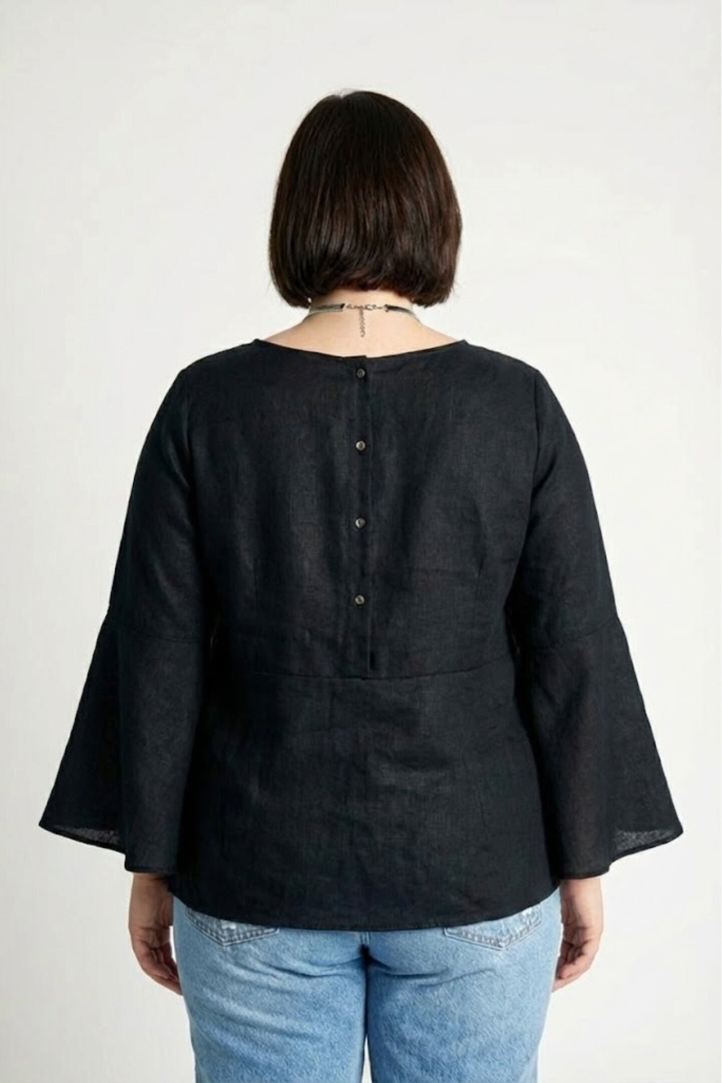 The Button Back Shirt, Black / Black, alternate image number 1