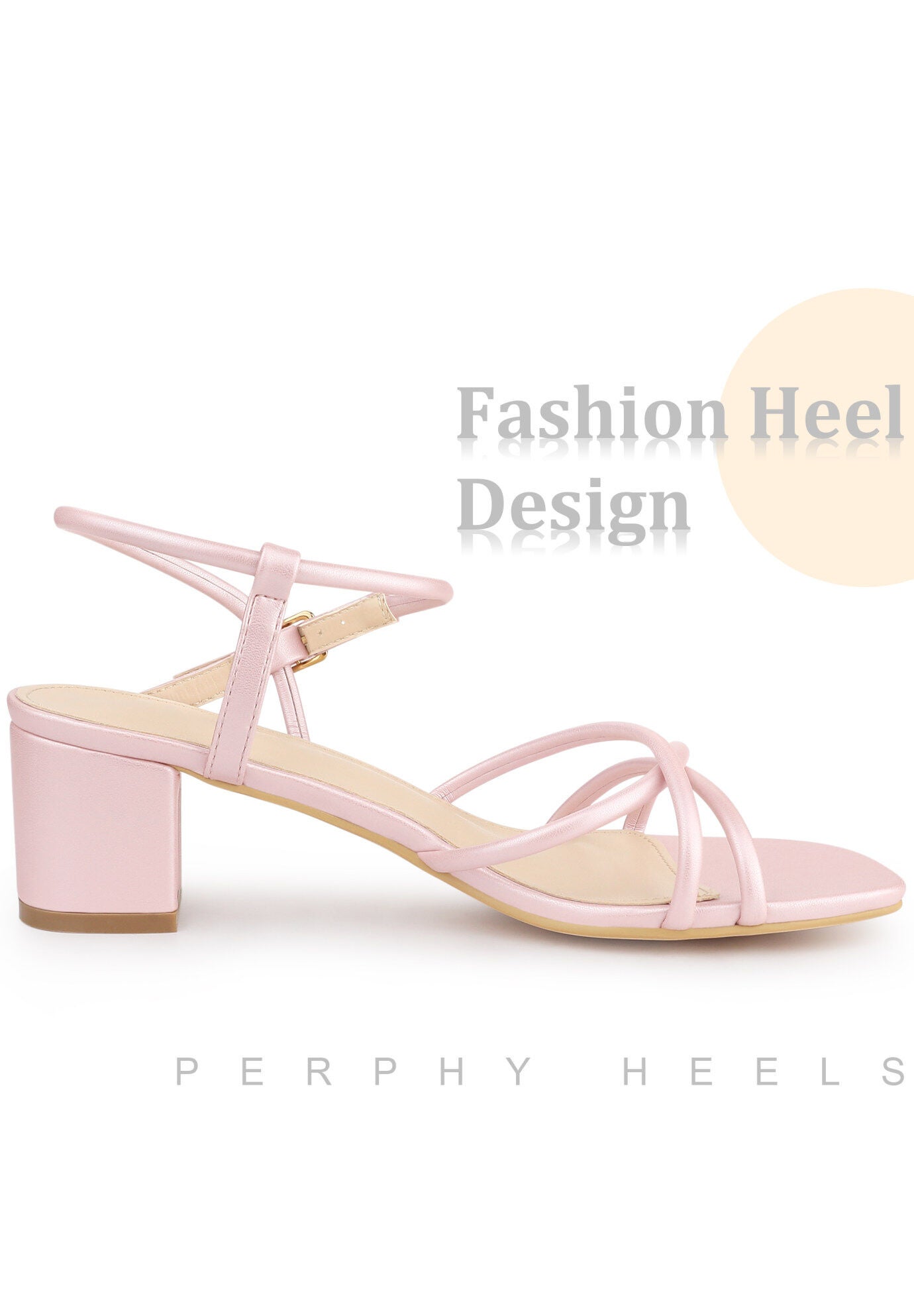 Strappy Heels Square Toe Slingback Chunky Heel Sandals, Bling Pink / Pink, alternate image number 3