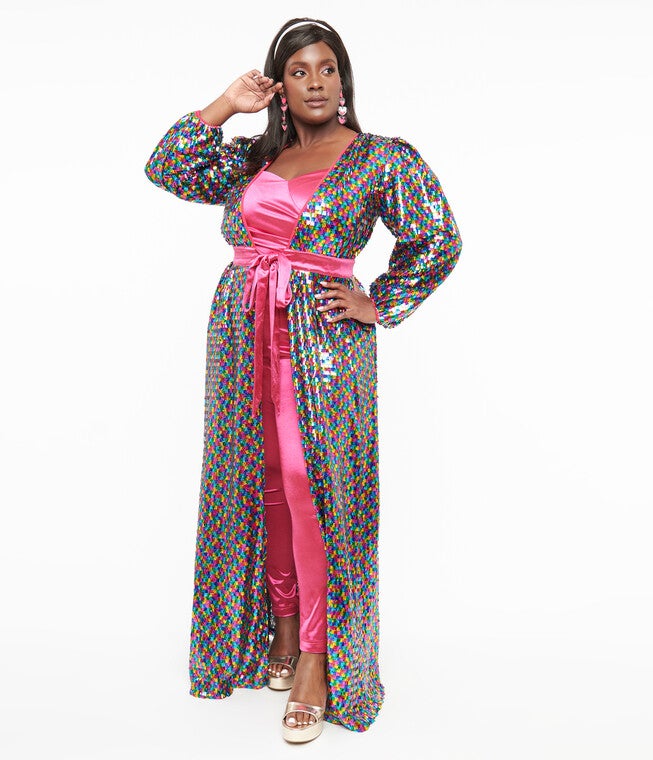 Unique Vintage Rainbow Sequins Hollywood Duster, , alternate image number 6