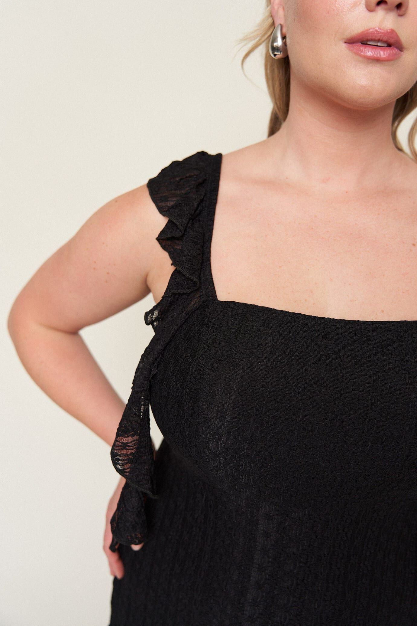 Maria Asymmetrical Lace Dress, Black / Black, alternate image number 2