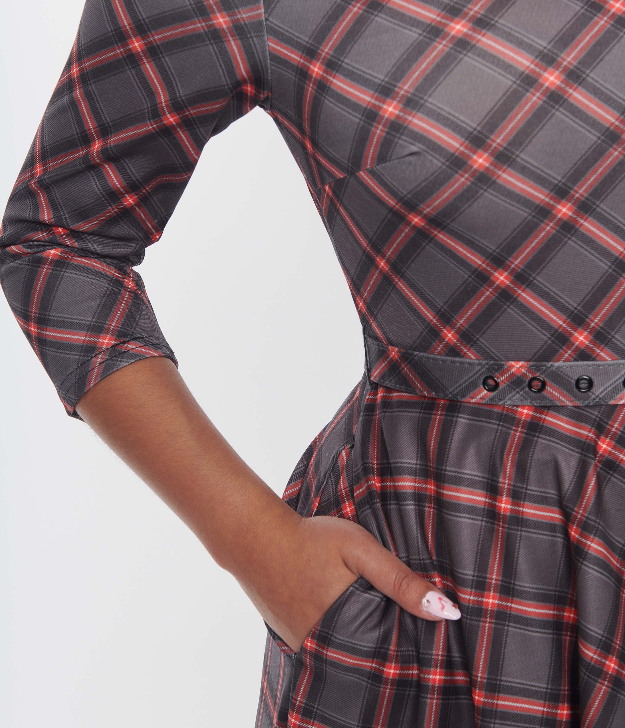 Unique Vintage Red Bias Plaid Devon Swing Dress, , alternate image number 5