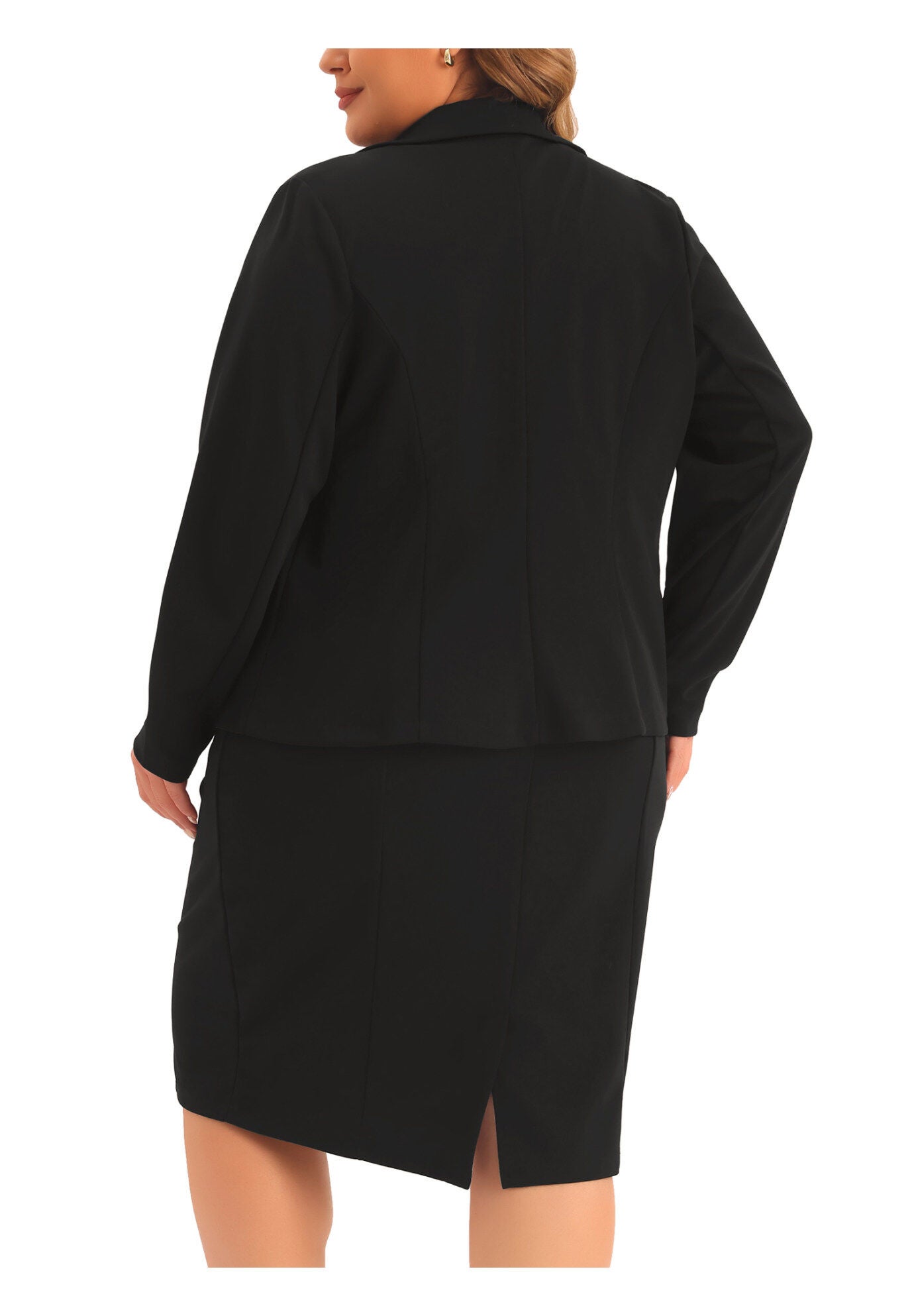 TWO PIECE BLAZER JACKET AND SLEEVELESS DRESS SUIT SET, Black / Black, alternate image number 3
