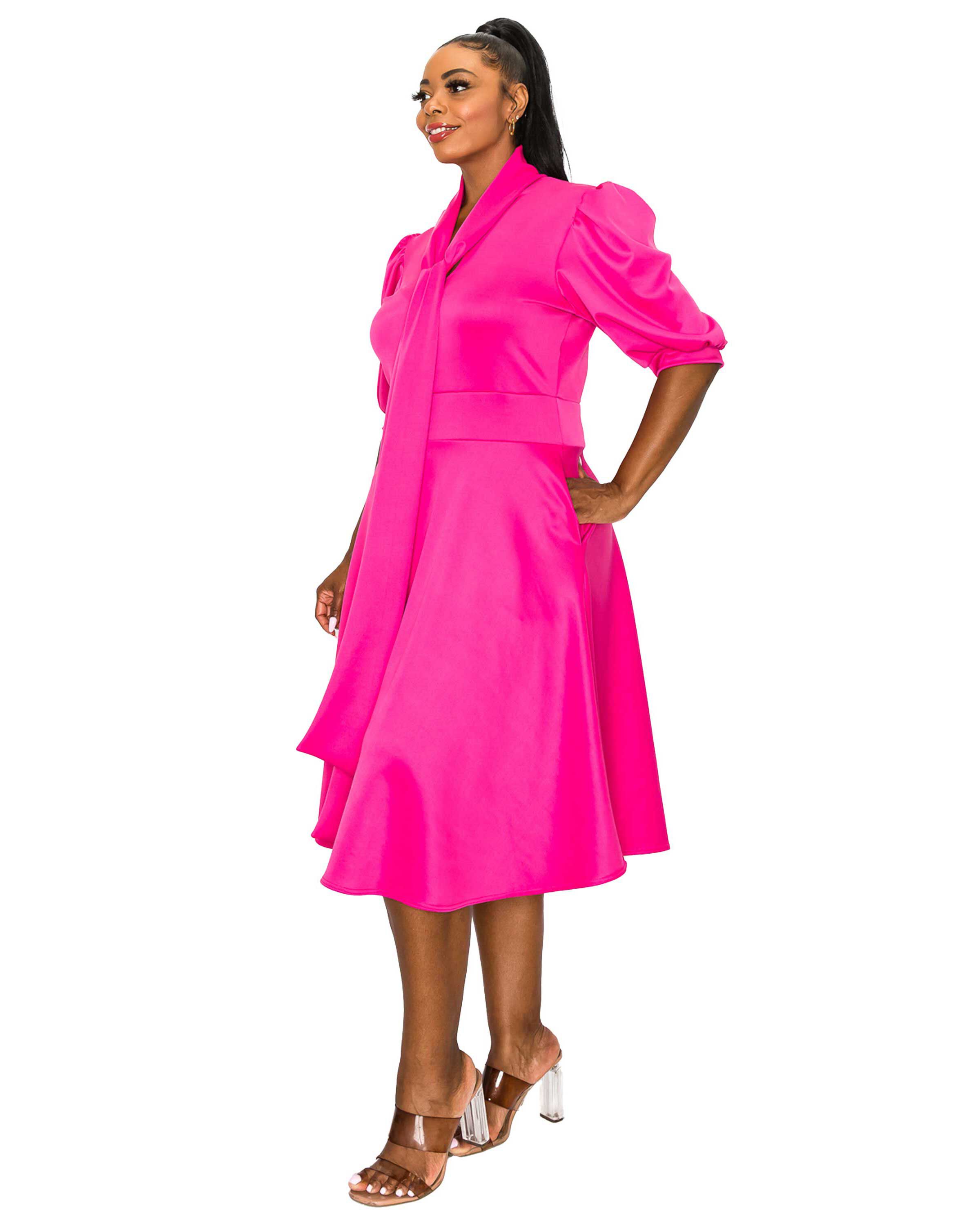 Carina Donna Flare Dress w/ Pockets, FuchsiaPurple / Deep Fuchsia, alternate image number 1