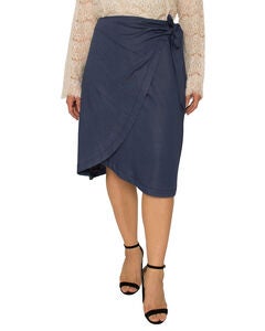 Brie Plus Size Dark Indigo High Waist Tie Wrap Tencel Skirt