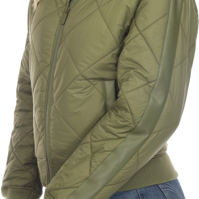 Women's Lightweight Diamond Quilted Puffer Bomber Jacket, Olive / Olive Green, alternate image number null