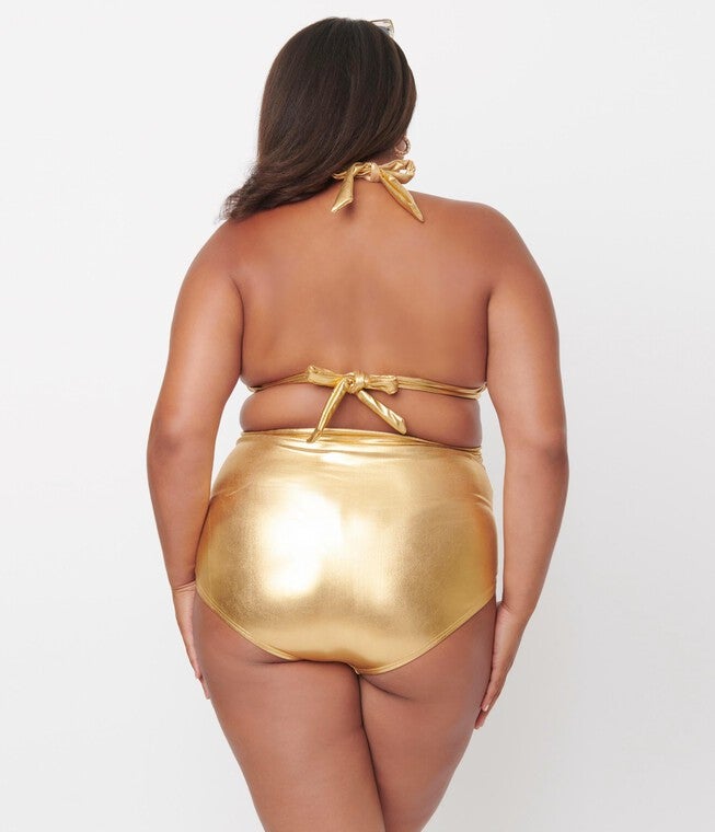 Unique Vintage Gold Monroe High Waist Swim Bottom, Metallic / Gold, alternate image number null