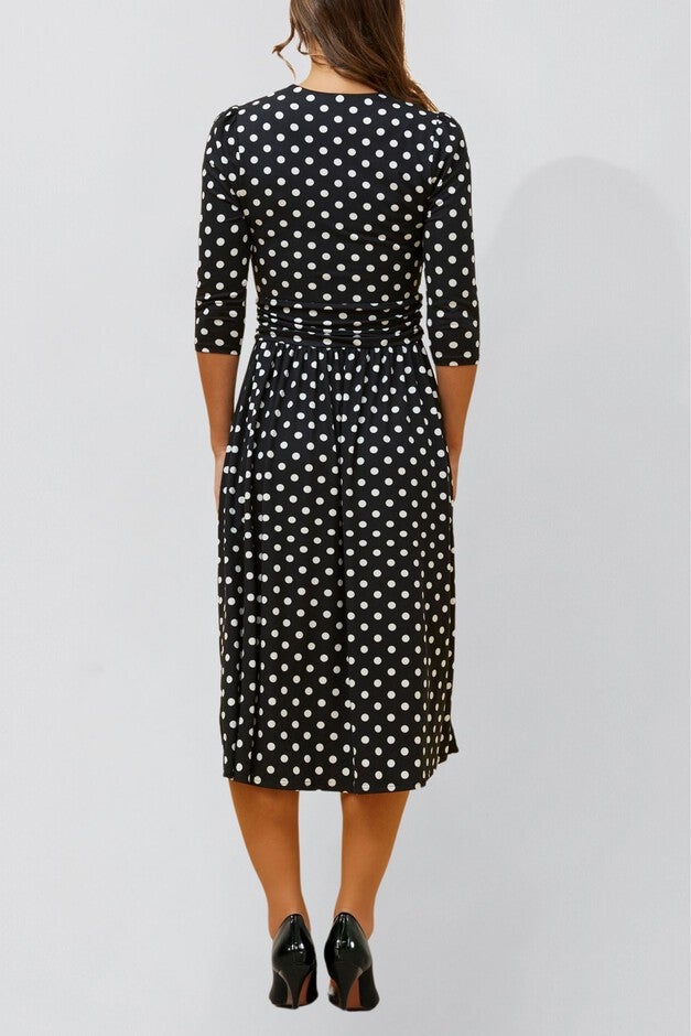 Annick - Evelyn Midi Dress Crossover Polka Dot Print, Black / Black, alternate image number 2