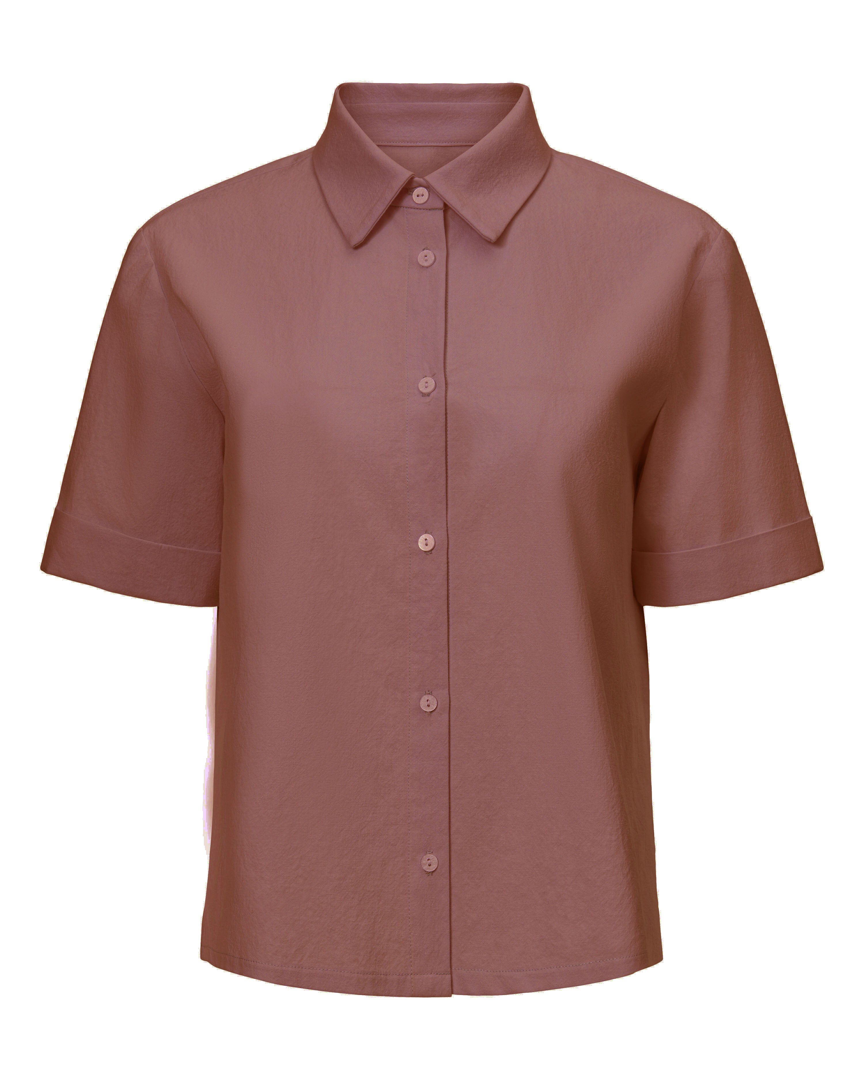 Rolled Short Sleeve Hem Top, Clay / Taupe, alternate image number 1