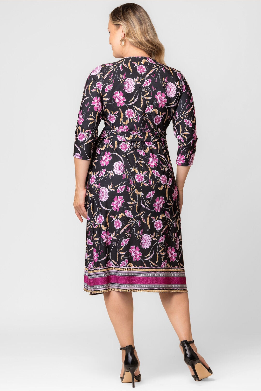 Beguiling Border Print Wrap Dress, Mauve Border Print / Black, alternate image number 1