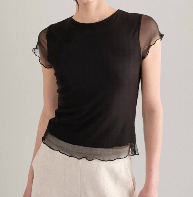 VERA MESH TOP IN BLACK, Black / Black, hi-res image number 0