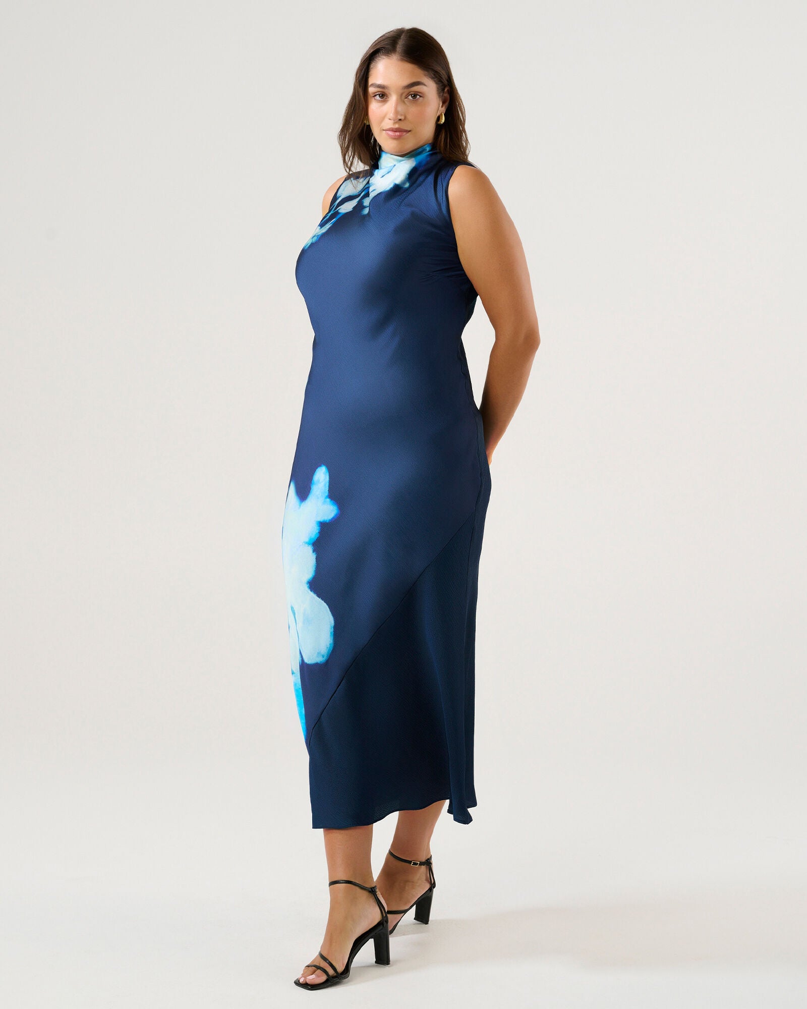 Mayla Print High Neck Sleeveless Slip Dress, Midnight BlueAzure / Navy, alternate image number 3