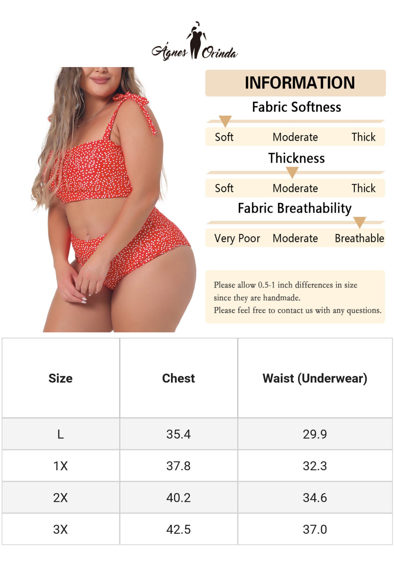 Two Piece Swimsuit Polka Dots Bikini Bandeau, Red / Red, alternate image number 4