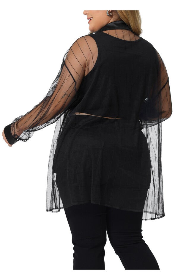 MESH SHEER LONG SLEEVE BUTTON DOWN SEE THROUGH SHIRT TOP, Black / Black, alternate image number 3