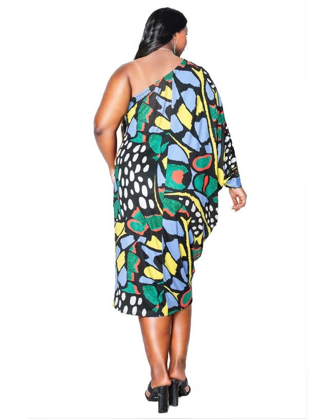 CHARM ASYMMETRICAL MIDI DRESS, Blue / Azure Blue, alternate image number 2