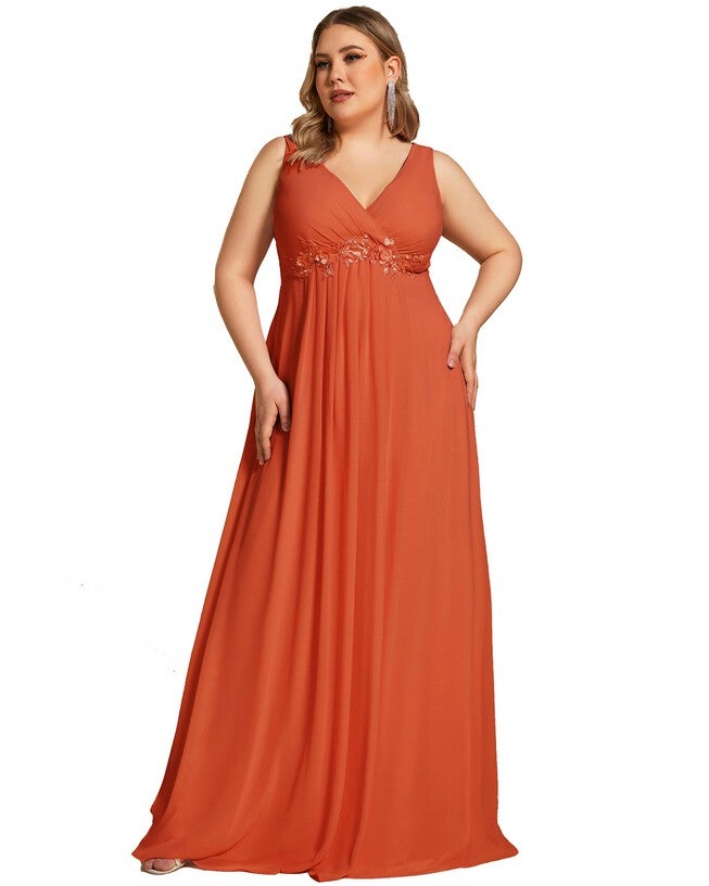 Floral Applique Sleeveless Chiffon Long Formal Evening Dress, Burnt Orange / Burnt Orange, alternate image number 4