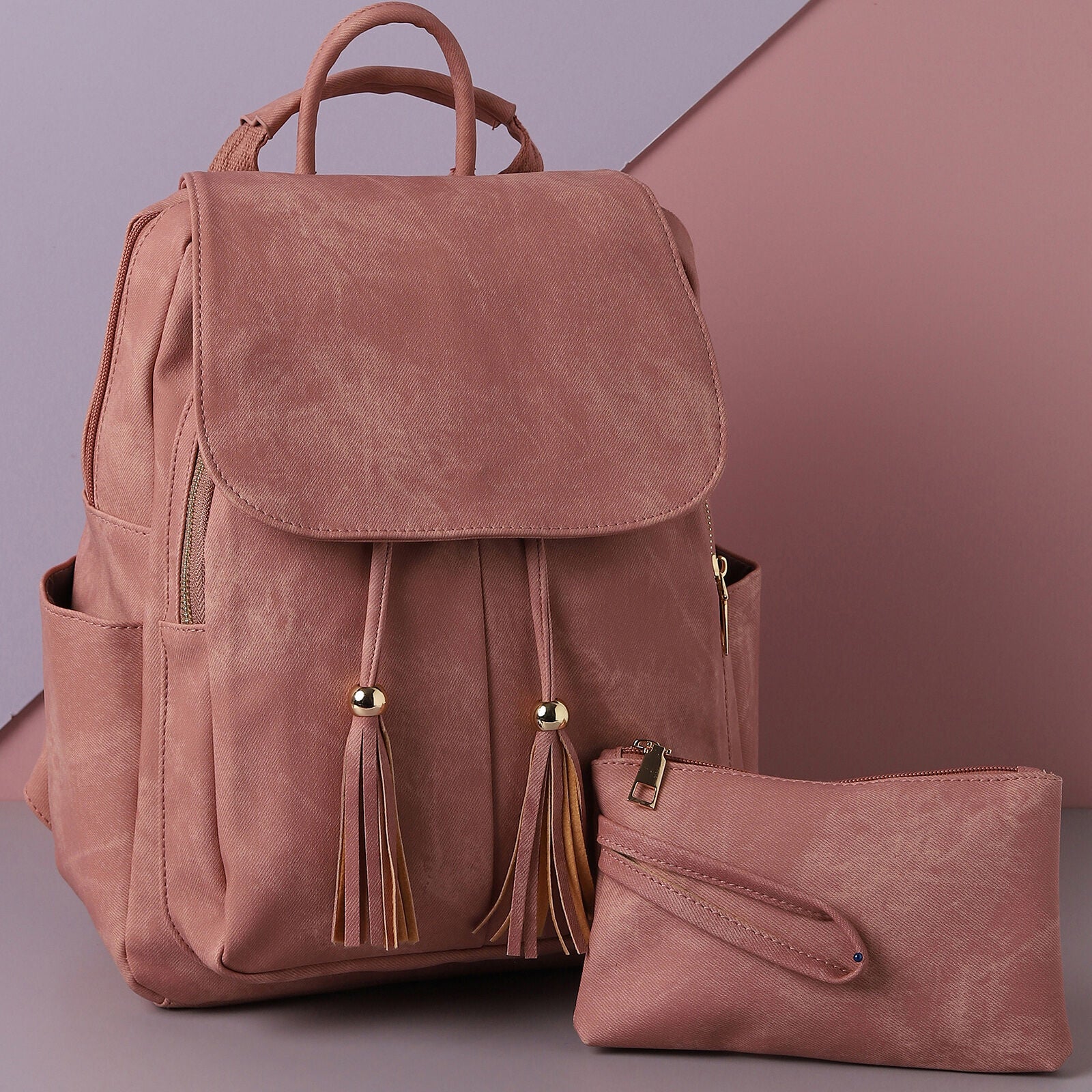 Haute Sauce Women's Tassel Backpack, Pink / Pink, alternate image number 1