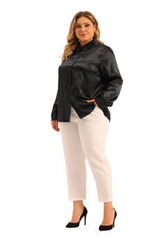 Collar Button Down Satin Shirt Top