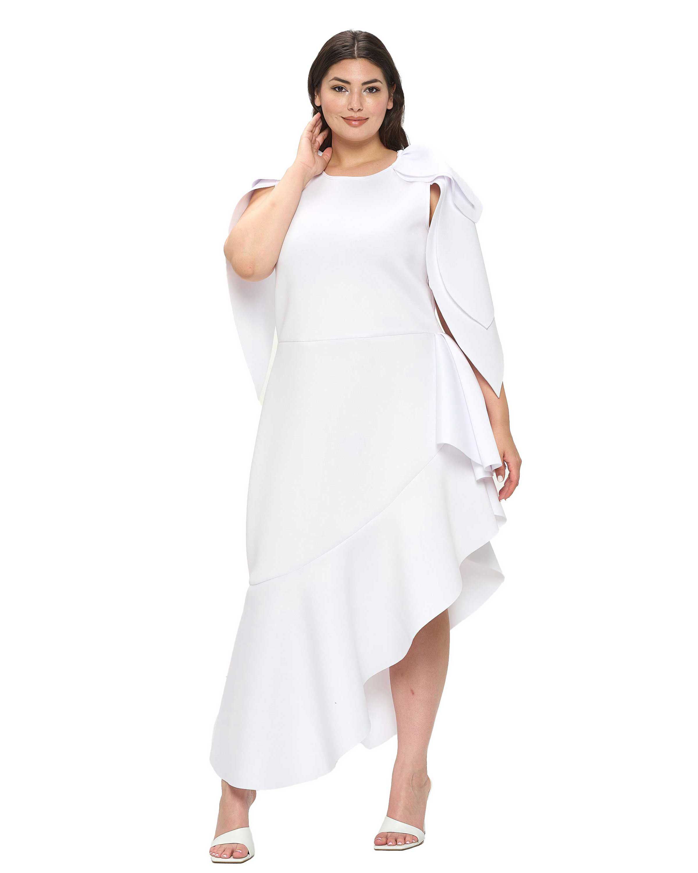 KASKADE RUFFLED NEOPRENE DRESS, White / White, hi-res image number 0