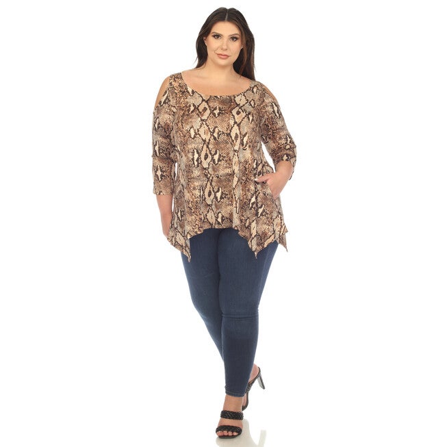 Snake Print Cold Shoulder Tunic, , alternate image number null