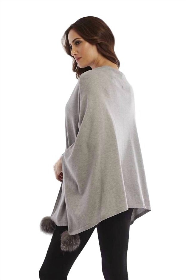 POM-POM FOX FUR PONCHO IN GRAY, , alternate image number 5