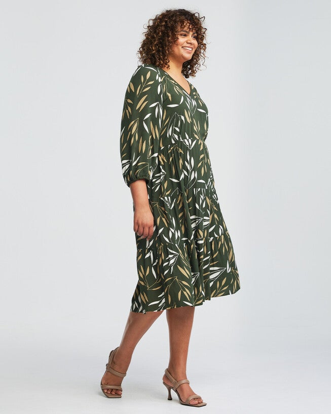 Brighton Summer Green Tiered Midi Dress, OLIVEMILK / Forest Green, alternate image number 4