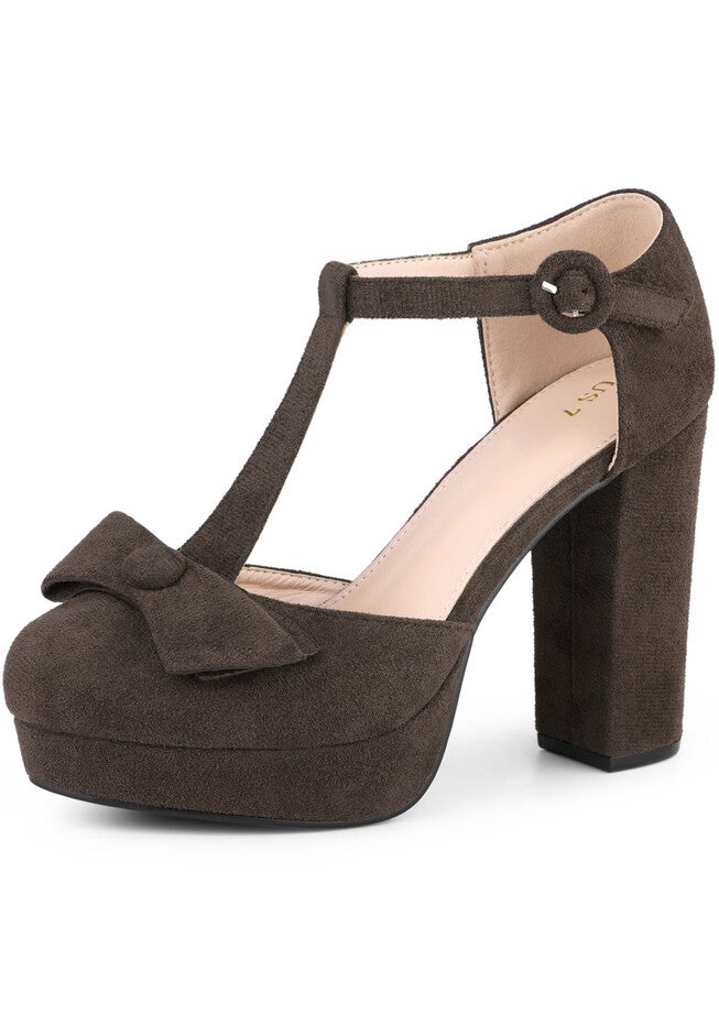 Mary Janes Platform Pumps Chunky Heels Dress Shoes, Deep Brown / Brown, hi-res image number 0