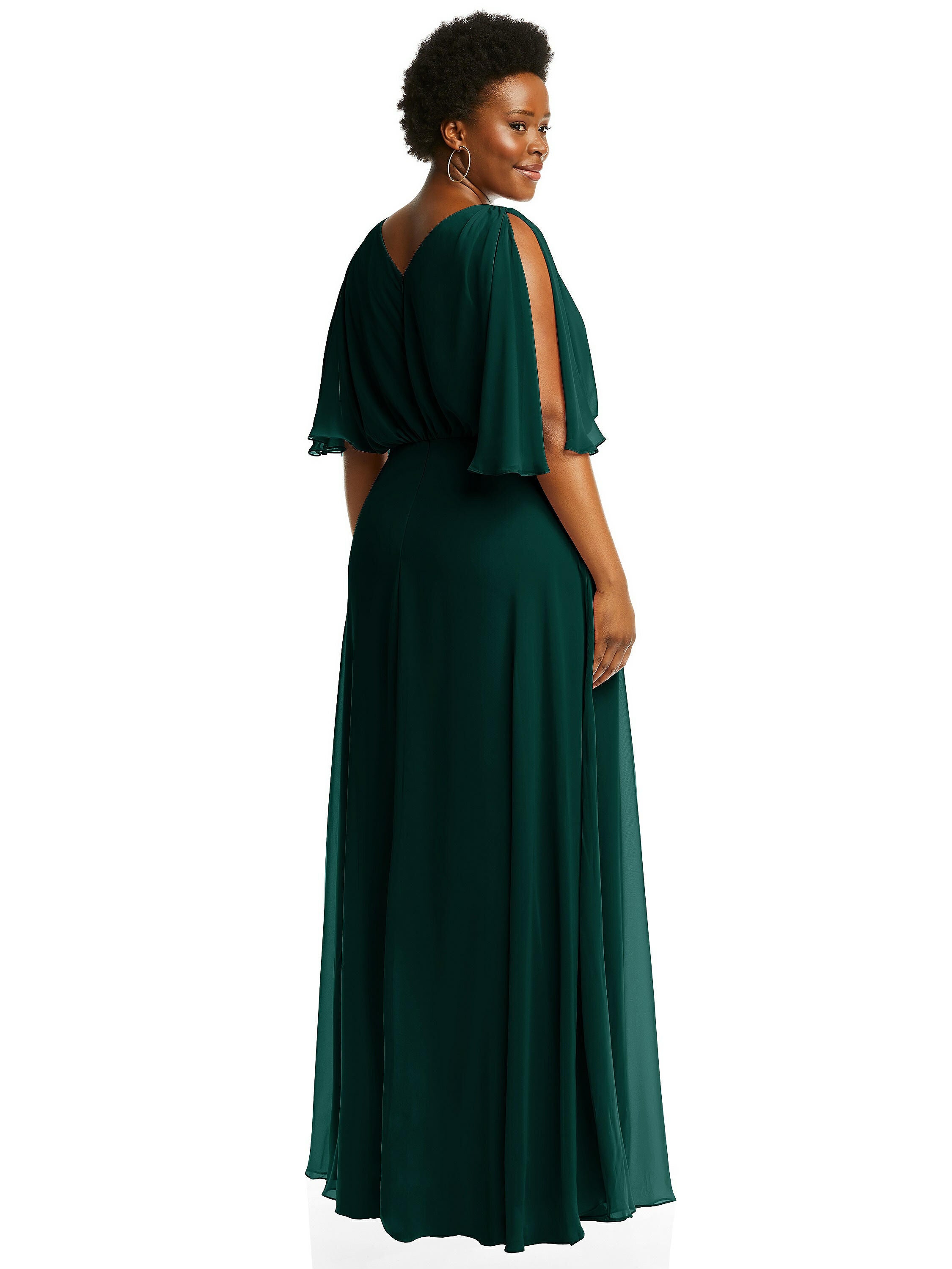 V-Neck Split Sleeve Blouson Bodice Maxi Dress, Evergreen / Hunter Green, alternate image number 1
