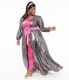 Unique Vintage Rainbow Sequins Hollywood Duster