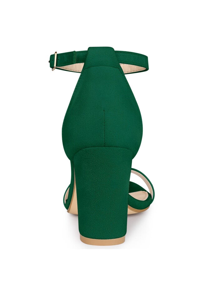 Buckle Ankle Strap High Chunky Heels Sandals, Green / Forest Green, alternate image number 1