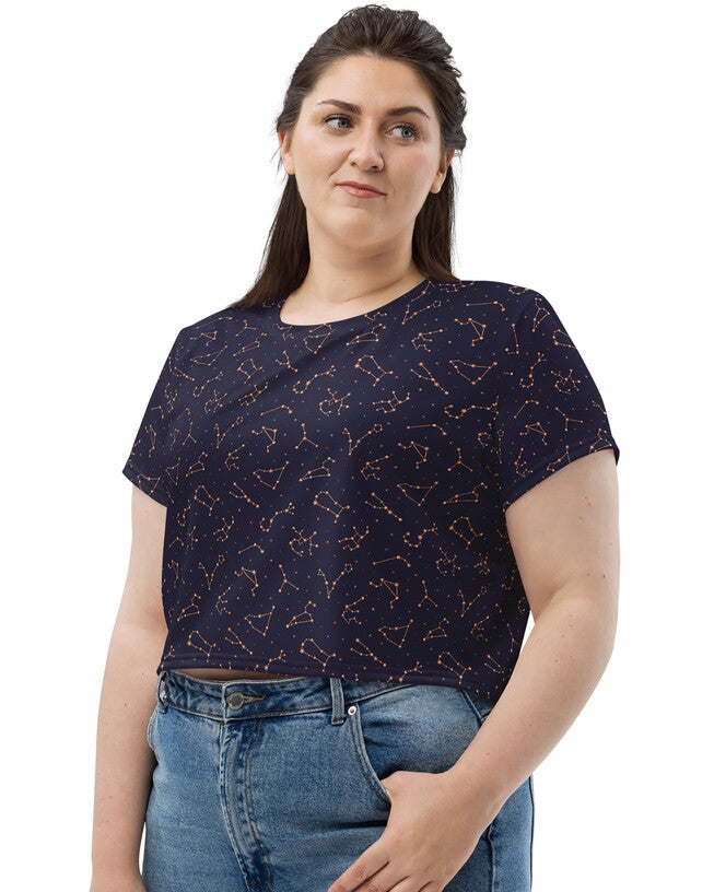 Midnight Constellations Crop Tee, Midnight Navy / Navy, alternate image number null