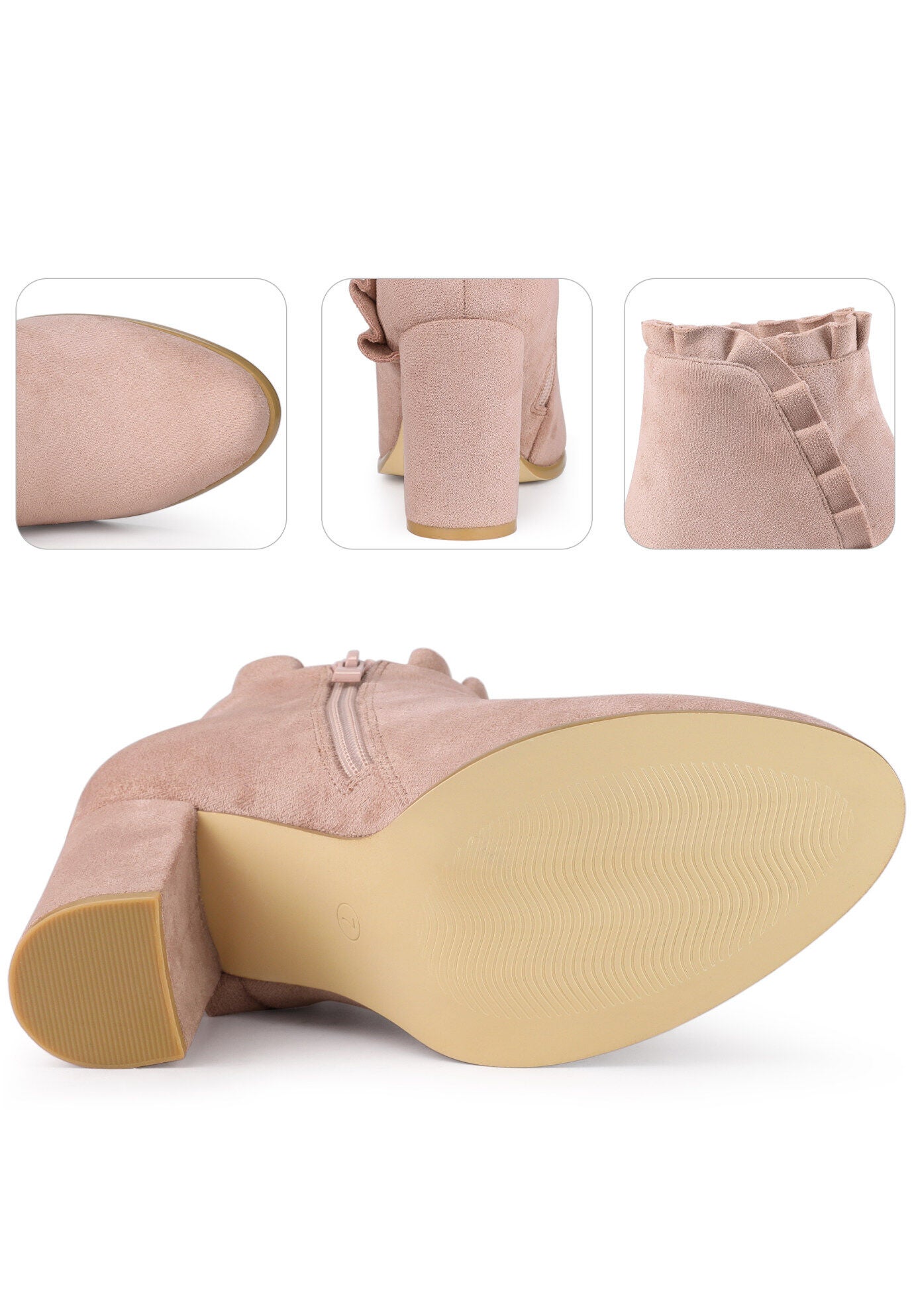 Ruffle Chunky Heel Booties Ankle Boots, Dust Pink / Pink, alternate image number 3