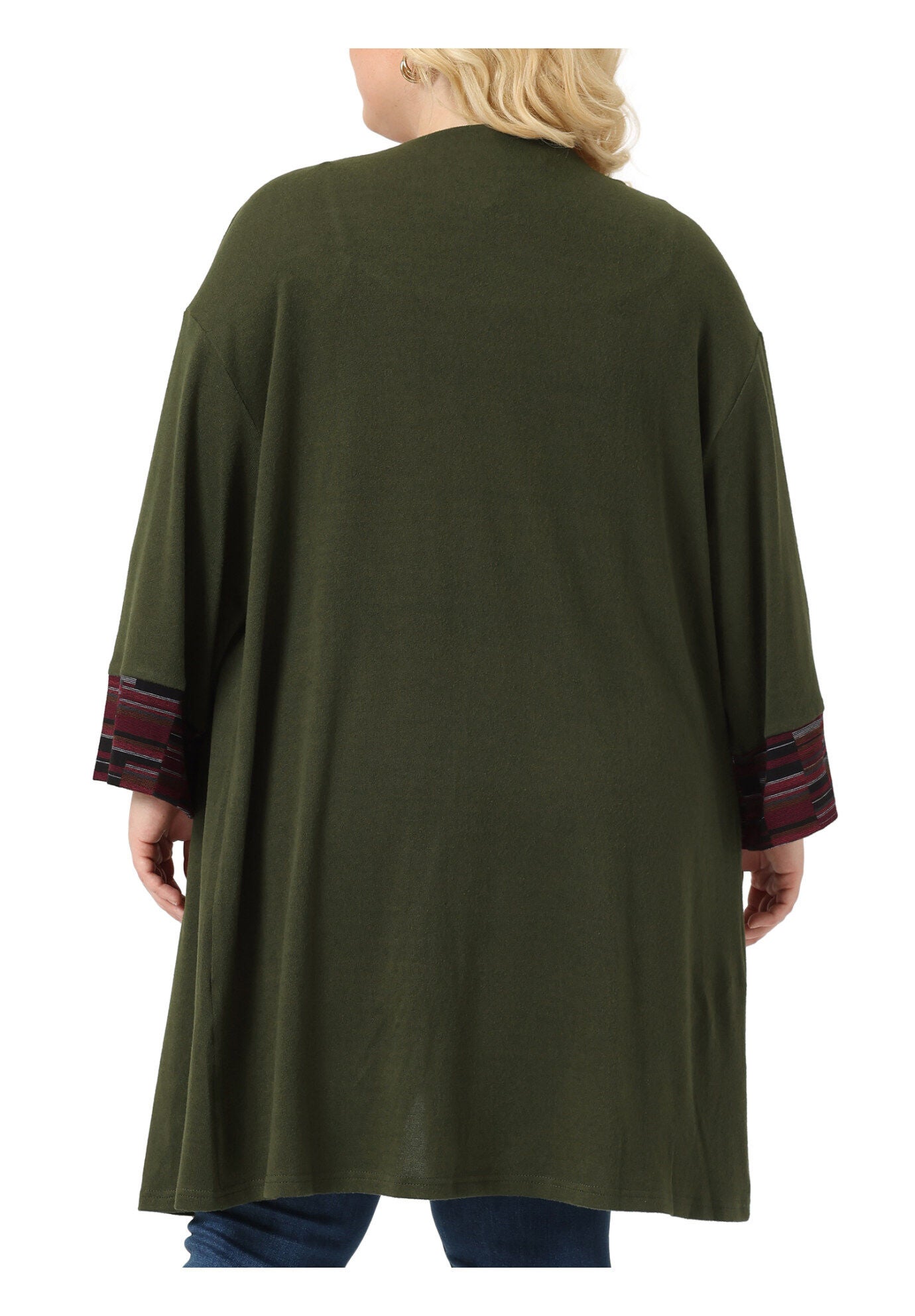 OPEN FRONT BOHO BOHEMIAN KNIT CARDIGAN, Army Green / Olive Green, alternate image number 3