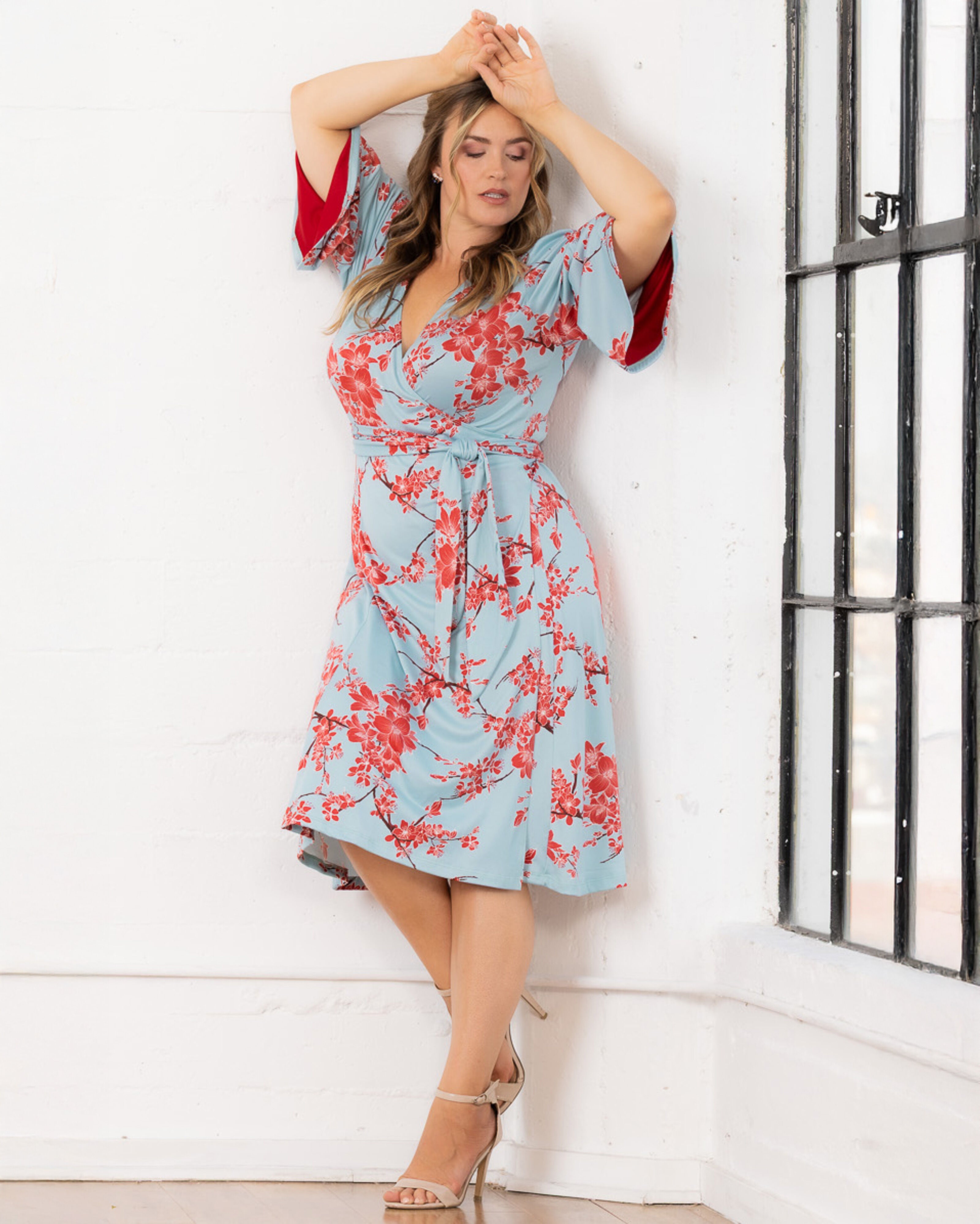 Gemini Wrap Dress, CHERRY BLOSSOM PRINT / Azure Blue, alternate image number 4