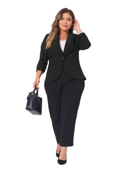 3/4 RUCHED SLEEVE OPEN FRONT LIGHTWEIGHT WORK BLAZER