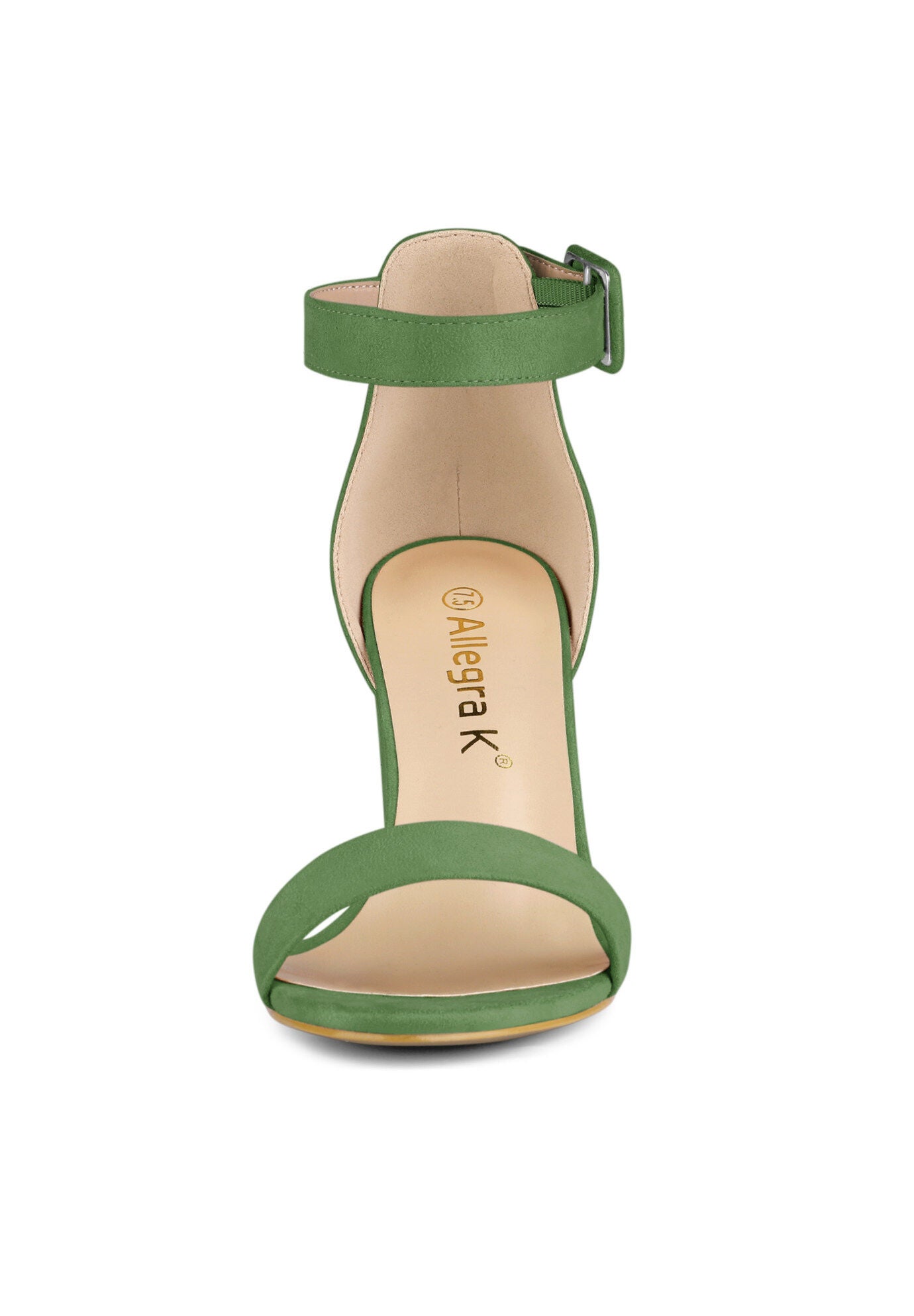 Open Toe Ankle Buckle Strap Block High Heel Sandals, Olive Green / Olive Green, alternate image number 1