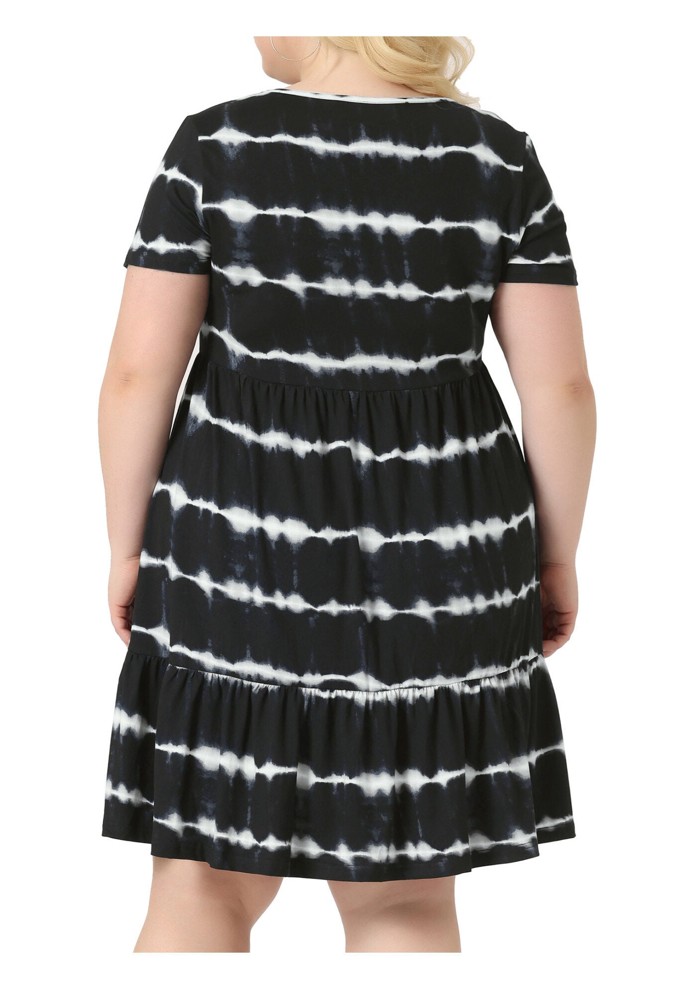 Summer Tie Dye Striped A Line Casual Swing T-Shirt Dress, Black / Black, alternate image number 3