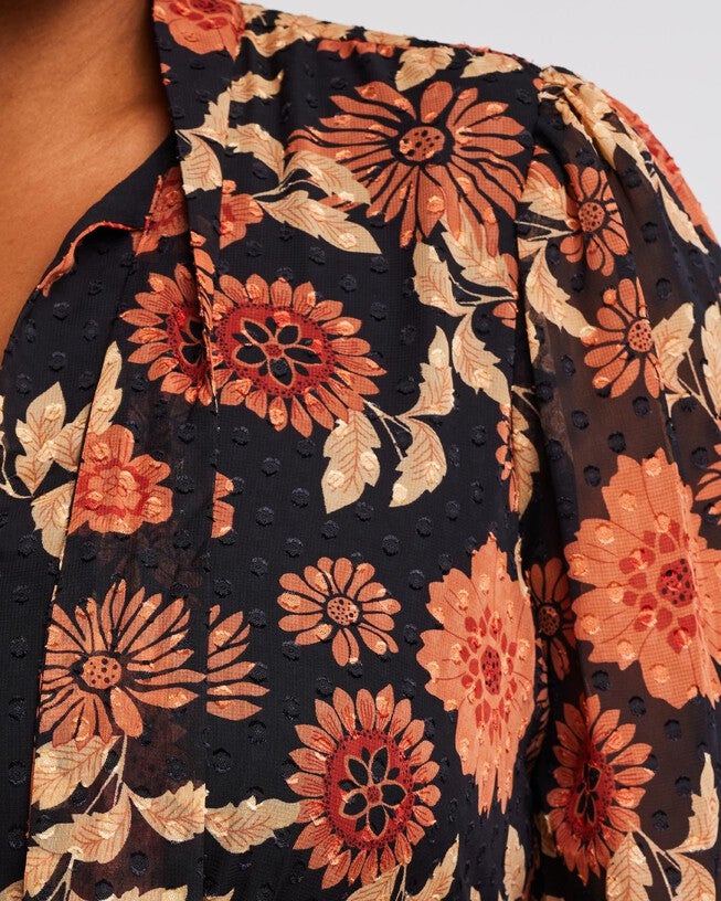 Autumnal Floral Midi Dress with Neck-Tie, Print / Orange, alternate image number 4