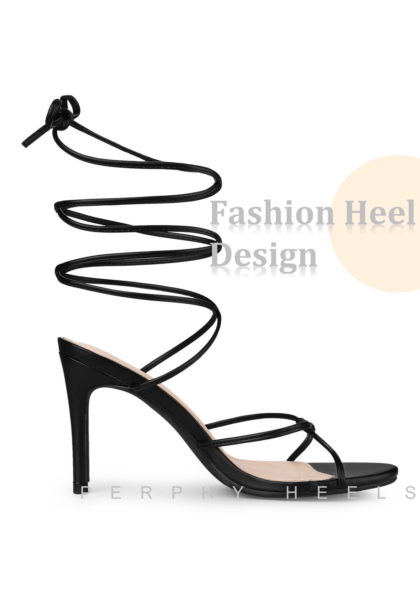 Lace Up Slingback Strappy Stiletto Heels Sandals, Black / Black, alternate image number 4