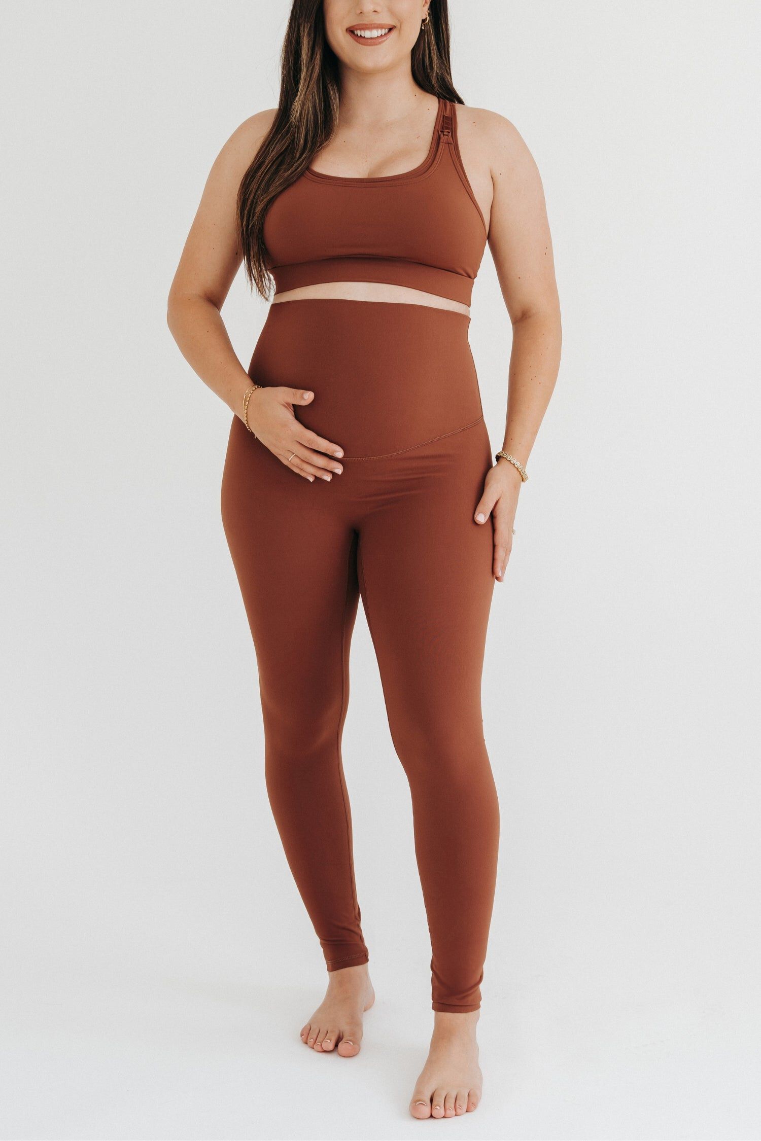 Women's Athletic Maternity Legging with Scrunched Butt Design and Supportive Belly Band, Brown / Brown, hi-res image number 0