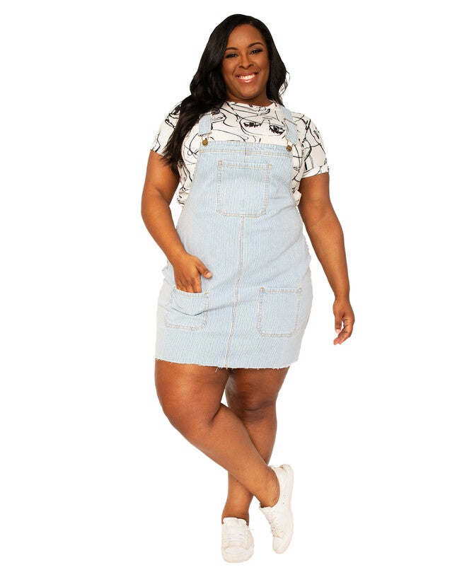 Jayda Women's Plus Size Denim Skirtall, Rinse / Light Blue, hi-res image number 0