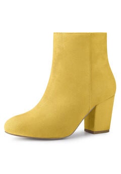 SIDE ZIP CHUNKY HEEL SOLID ANKLE BOOTS