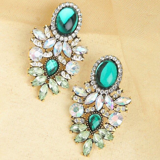 SOHI Women Green Drop Earrings, Green / Quetzal Green, alternate image number null