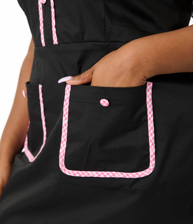 Smak Parlour Plus Size Black & Pink Gingham Cotton Shift Dress, Black / Black, alternate image number null