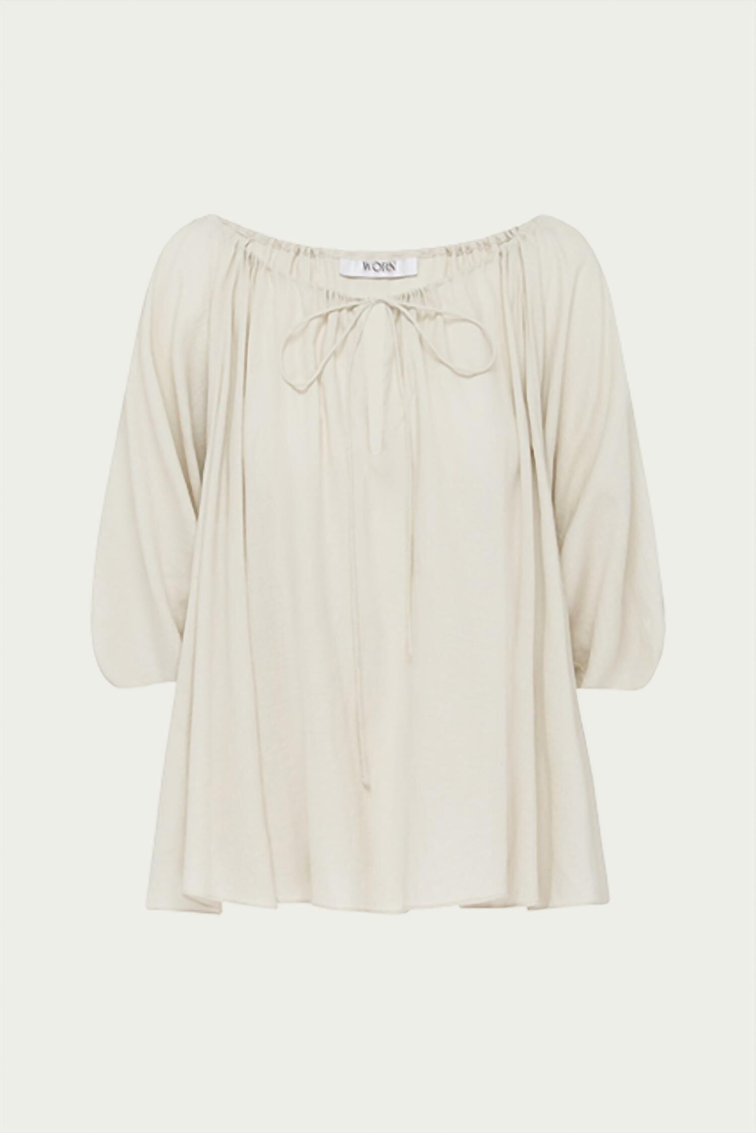 EULALIE SILK-COTTON CREPE BLOUSE IN PUMICE, Pumice / Beige, alternate image number 1