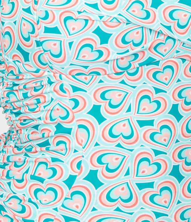 Unique Vintage Turquoise Retro Hearts Print Corinne Sheath Swimsuit, , alternate image number 1