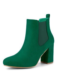 ROUND TOE CHUNKY HEEL CHELSEA ANKLE BOOTS