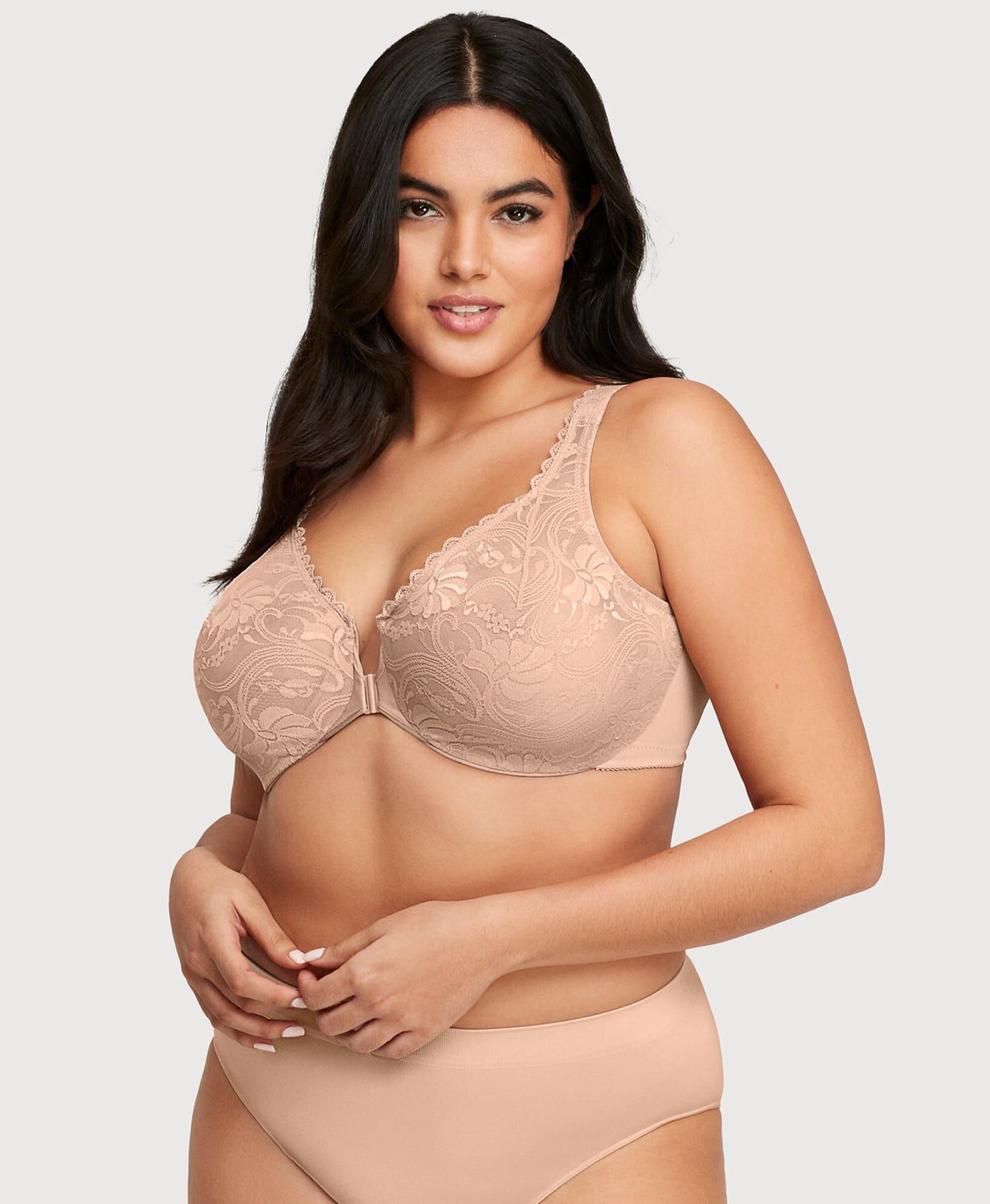 WonderWire Front-Closure Stretch Lace Bra, Cafe / Tan, alternate image number 1