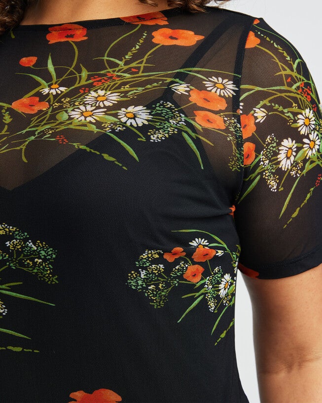 Bouquet Black Floral Mesh Dress, Print / Black, alternate image number 4